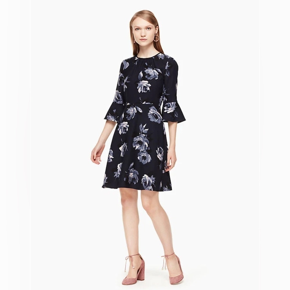 KATE SPADE Dress Night Rose Crepe Dress Star Bright Rich Navy $328 MSRP